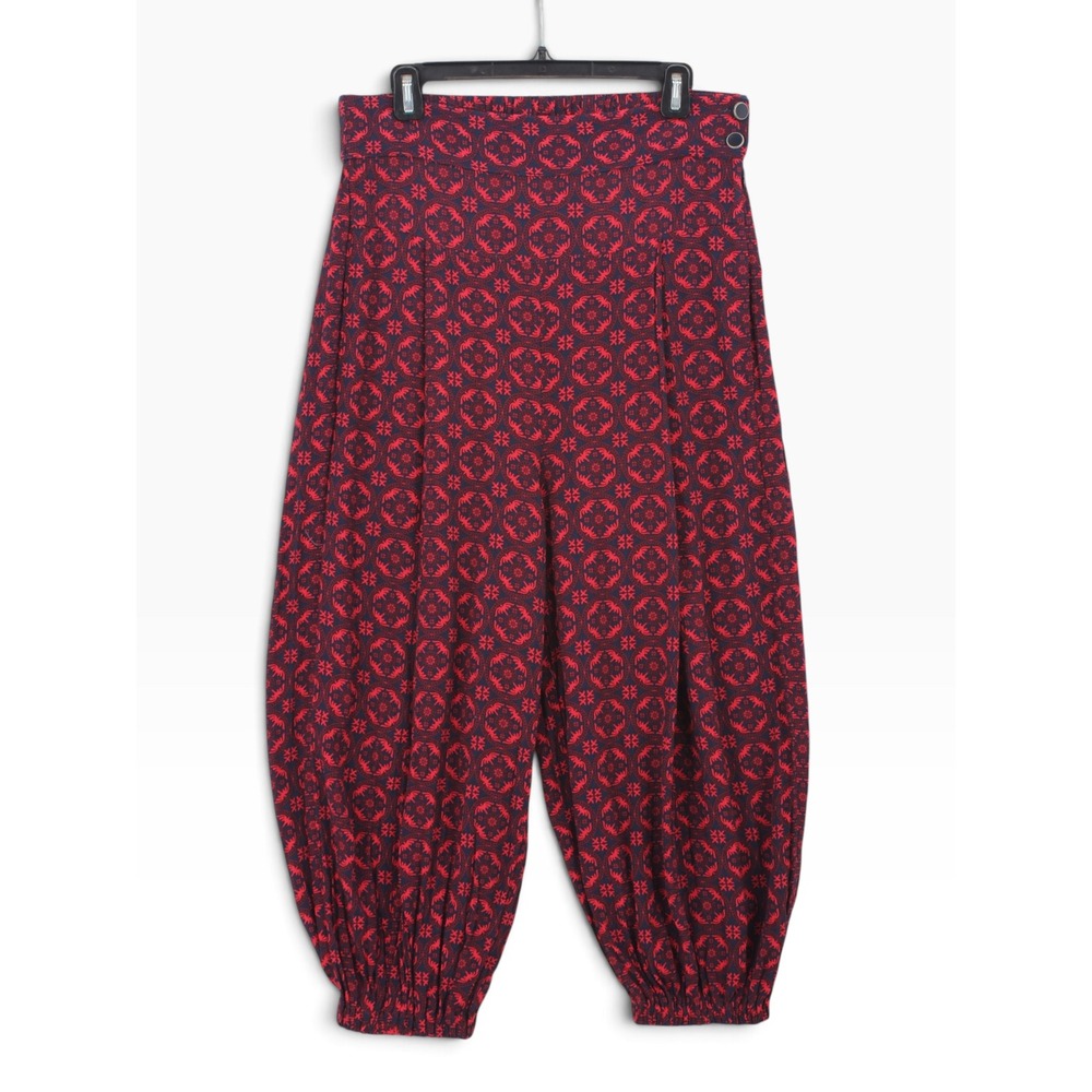 Anthropologie Harem Pants womens Medium Red Navy Medallion Print High Waist Boho
